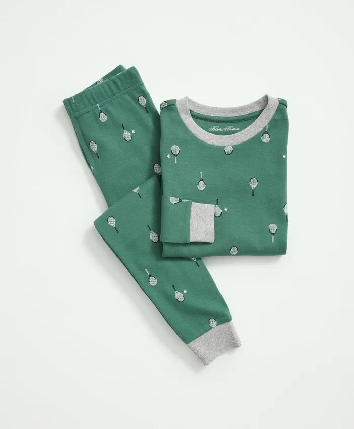Pajamas Kids Brooks Brothers Kids Cotton Printed Pajama Set Green