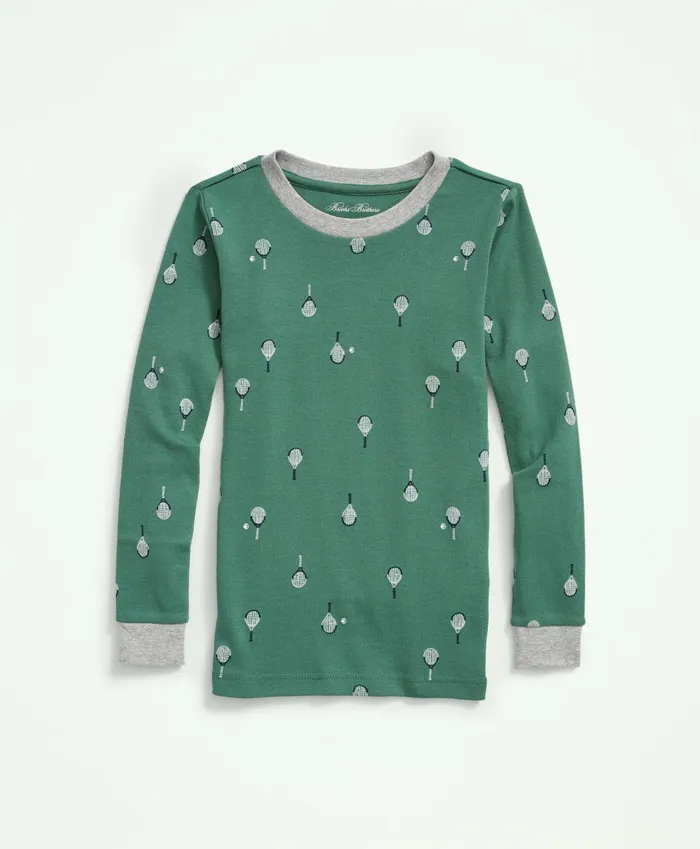 Pajamas Kids Brooks Brothers Kids Cotton Printed Pajama Set Green