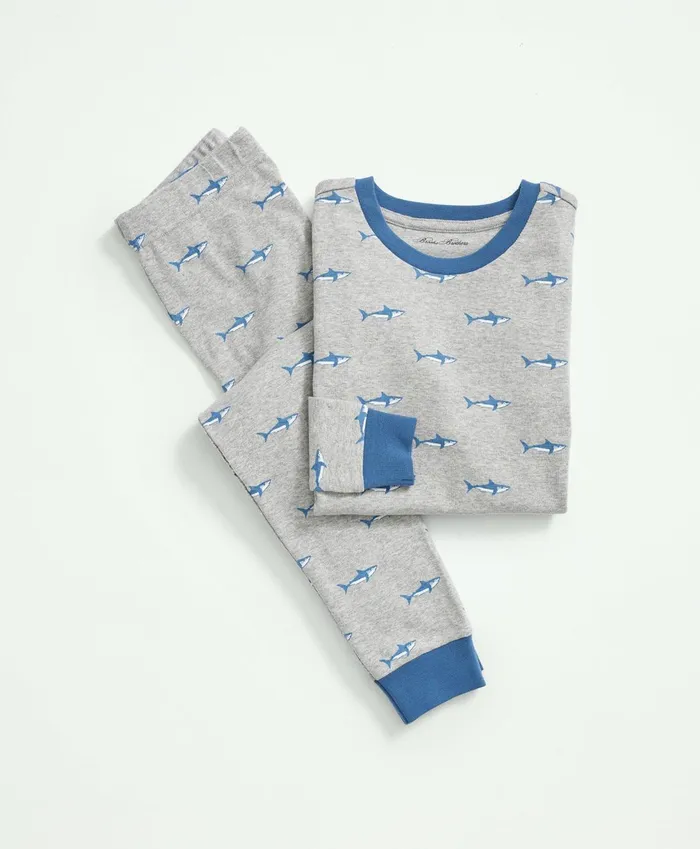 Pajamas Kids Brooks Brothers Kids Cotton Printed Pajama Set Grey Heather
