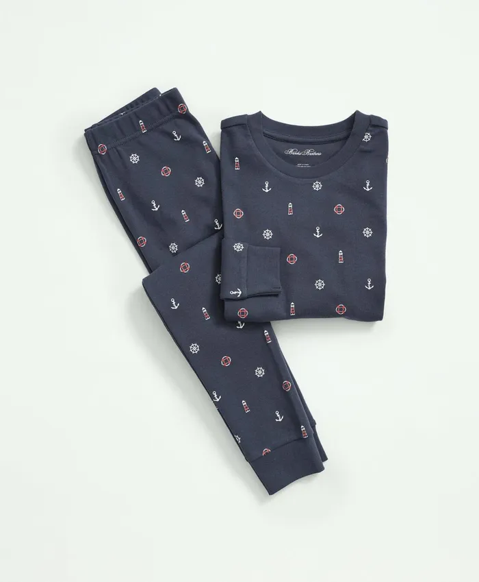 Pajamas Kids Brooks Brothers Kids Cotton Printed Pajama Set Navy