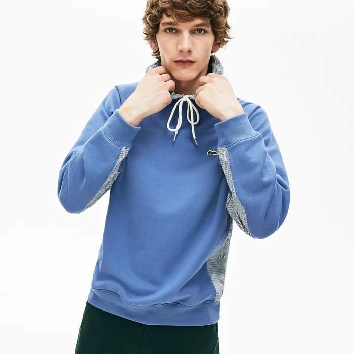 Paneled PrintBlocked Hooded Sweatshirt BlueWhite Mens Lacoste Sweatshirts Store