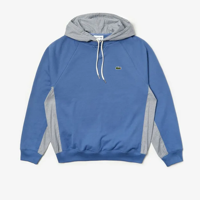Paneled PrintBlocked Hooded Sweatshirt BlueWhite Mens Lacoste Sweatshirts Store