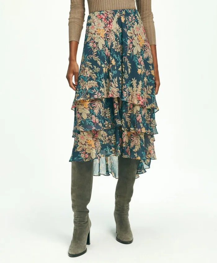 Pants andamp Skirts Women Brooks Brothers Chiffon Fern Print Tiered ALine Skirt Multi Pants andamp Skirts Women Brooks Brothers Chiffon Fern Print Tiered ALine Skirt Multi