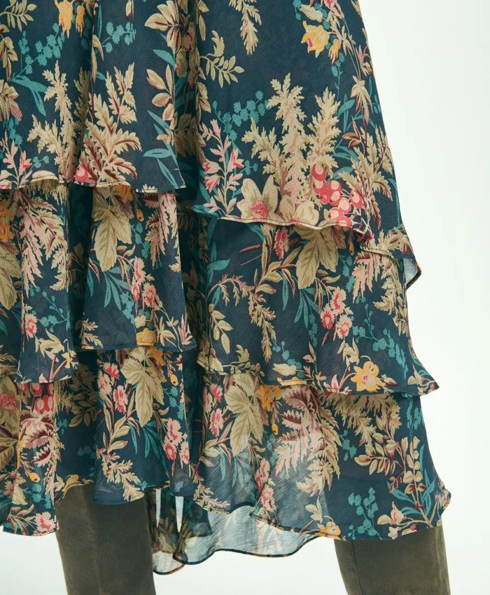 Pants andamp Skirts Women Brooks Brothers Chiffon Fern Print Tiered ALine Skirt Multi