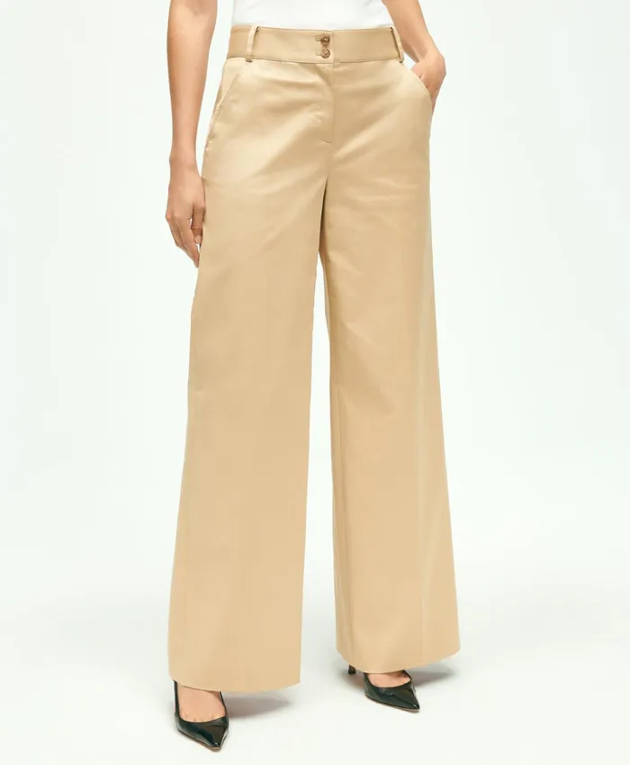 Pants andamp Skirts Women Brooks Brothers Cotton Twill Wide Leg Pants Beige