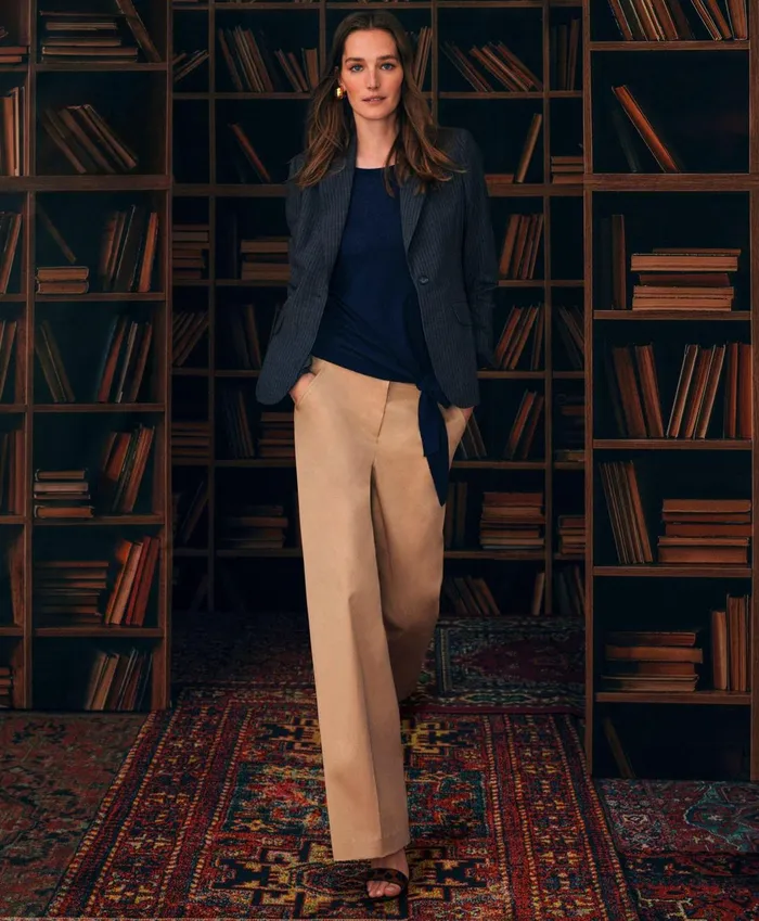 Pants andamp Skirts Women Brooks Brothers Cotton Twill Wide Leg Pants Beige