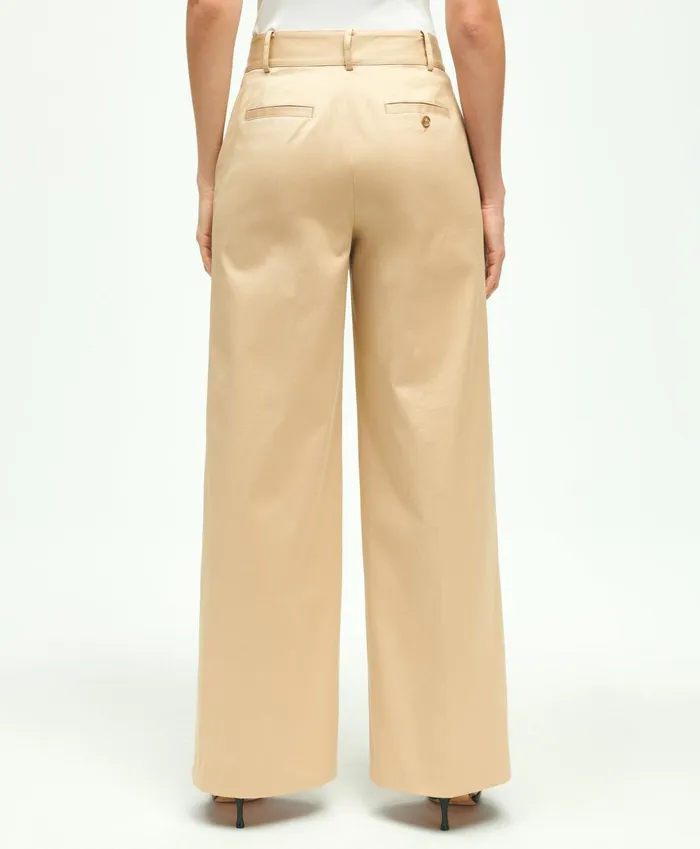 Pants andamp Skirts Women Brooks Brothers Cotton Twill Wide Leg Pants Beige