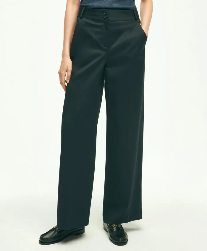Pants andamp Skirts Women Brooks Brothers Cotton Twill Wide Leg Pants Black