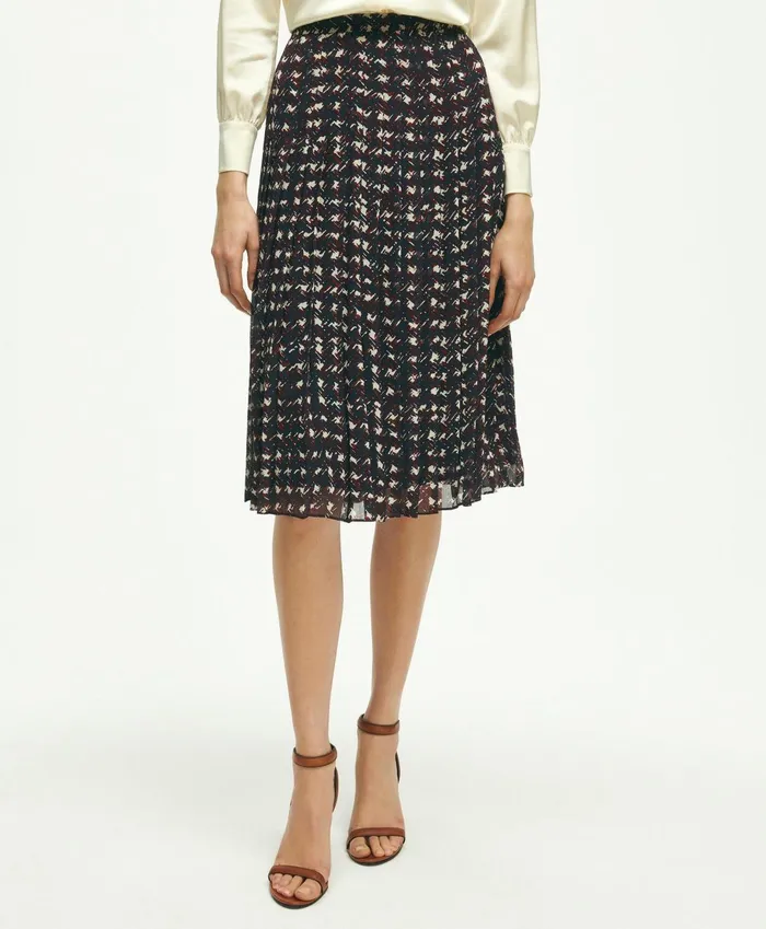 Pants andamp Skirts Women Brooks Brothers Pleated Chiffon Plaid Skirt Navy Multi