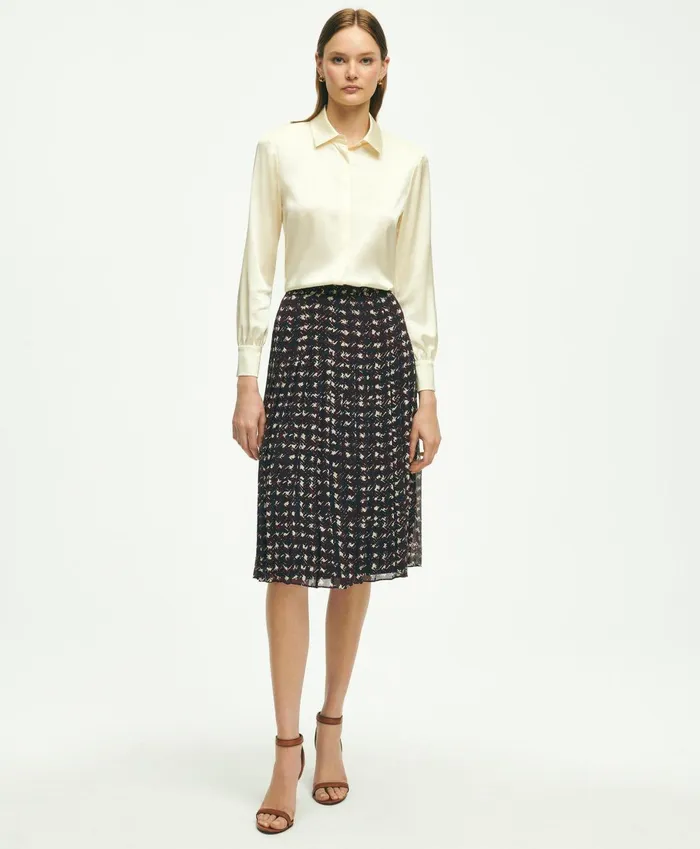 Pants andamp Skirts Women Brooks Brothers Pleated Chiffon Plaid Skirt Navy Multi