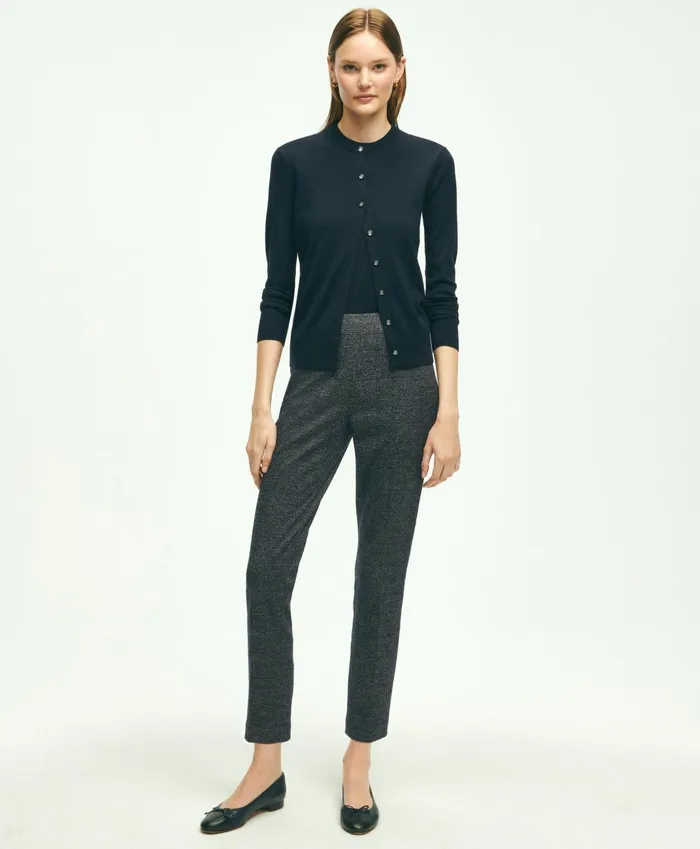 Pants andamp Skirts Women Brooks Brothers SideZip Cotton Wool Blend Glenn Plaid Cropped Pants Grey Multi