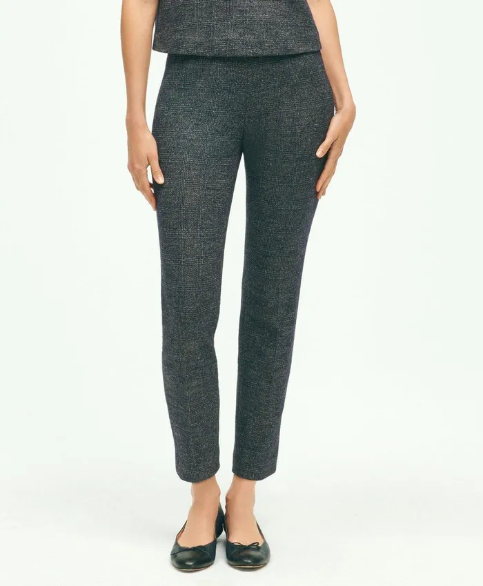Pants andamp Skirts Women Brooks Brothers SideZip Cotton Wool Blend Glenn Plaid Cropped Pants Grey Multi