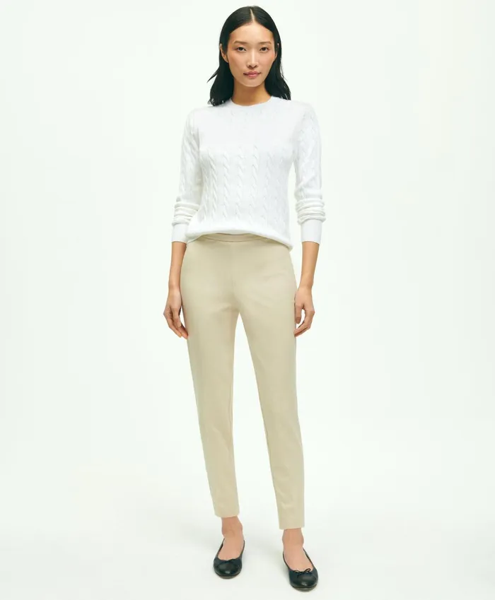 Pants andamp Skirts Women Brooks Brothers SideZip Stretch Cotton Pant Oatmeal