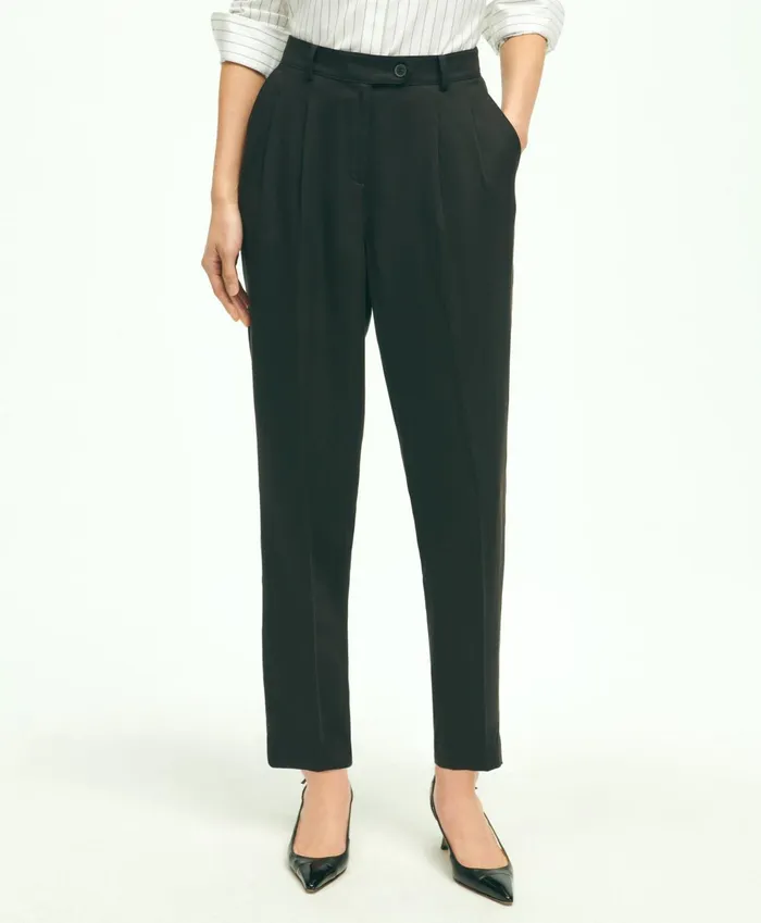 Pants andamp Skirts Women Brooks Brothers Slim PleatFront Cropped Pants Black