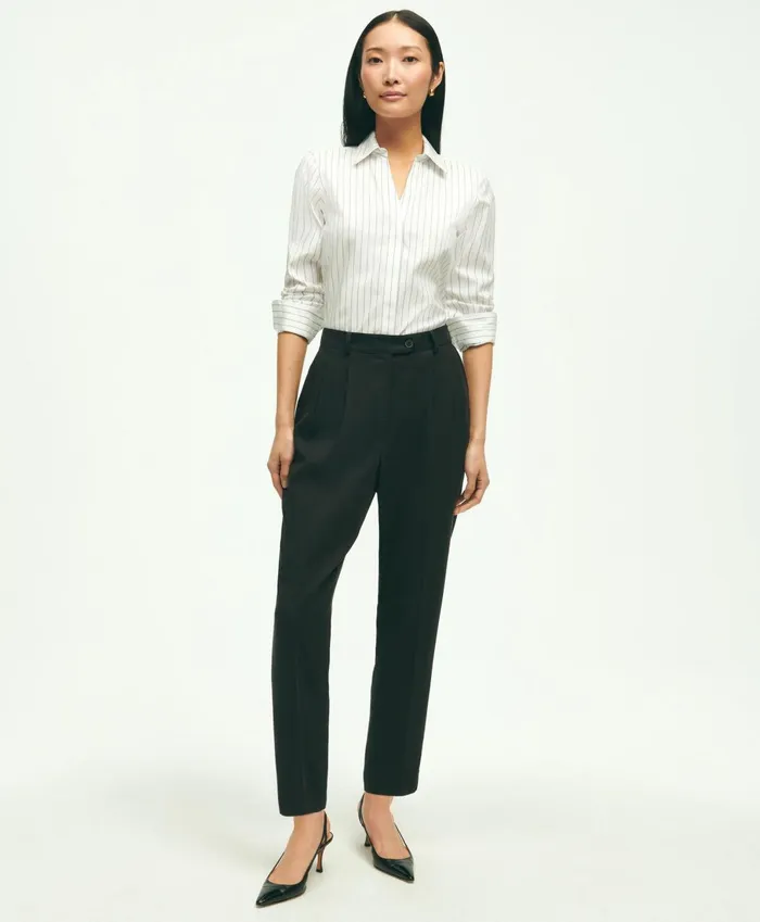Pants andamp Skirts Women Brooks Brothers Slim PleatFront Cropped Pants Black