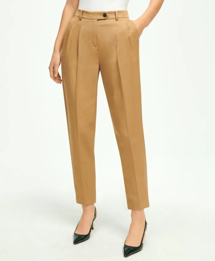Pants andamp Skirts Women Brooks Brothers Slim PleatFront Cropped Pants Tan
