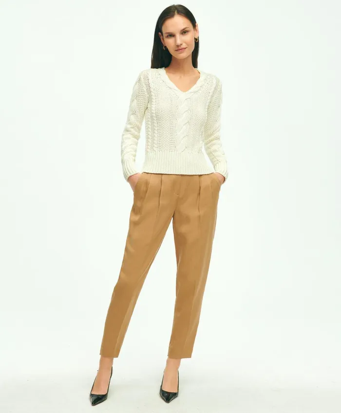 Pants andamp Skirts Women Brooks Brothers Slim PleatFront Cropped Pants Tan