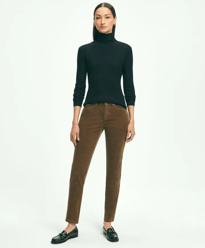 Pants andamp Skirts Women Brooks Brothers Stretch Cotton Corduroy 5Pocket Pants Brown