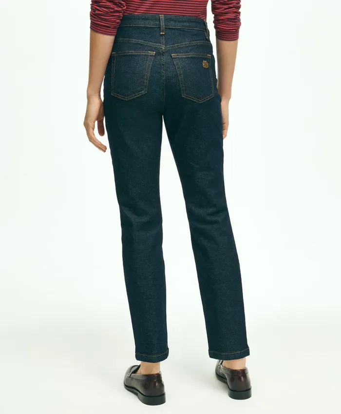 Pants andamp Skirts Women Brooks Brothers Stretch Cotton SlimStraight Cropped Denim Jeans Dark Denim