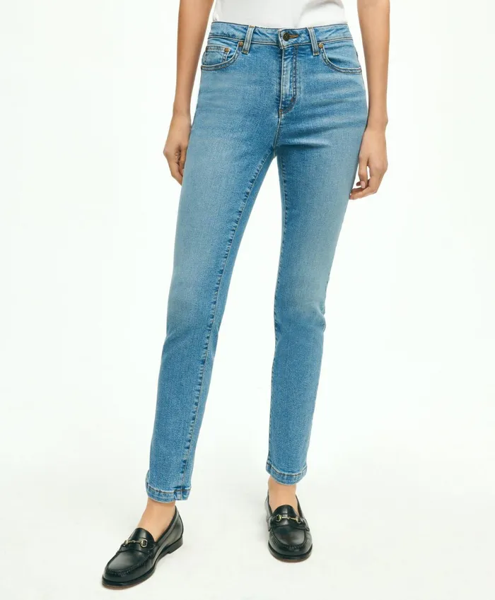 Pants andamp Skirts Women Brooks Brothers Stretch Cotton SlimStraight Cropped Denim Jeans Light Denim