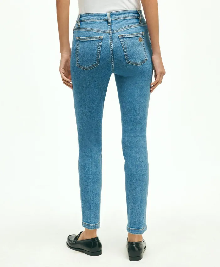 Pants andamp Skirts Women Brooks Brothers Stretch Cotton SlimStraight Cropped Denim Jeans Light Denim