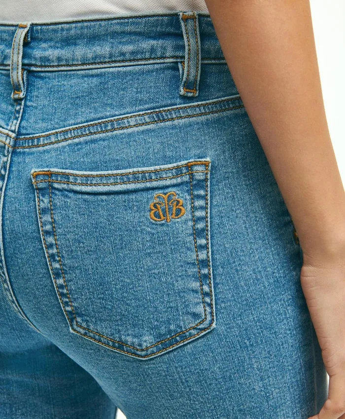 Pants andamp Skirts Women Brooks Brothers Stretch Cotton SlimStraight Cropped Denim Jeans Light Denim