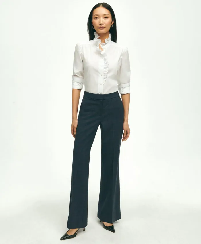 Pants andamp Skirts Women Brooks Brothers Stretch Wool Glenn Plaid Wide Leg Trousers Navy