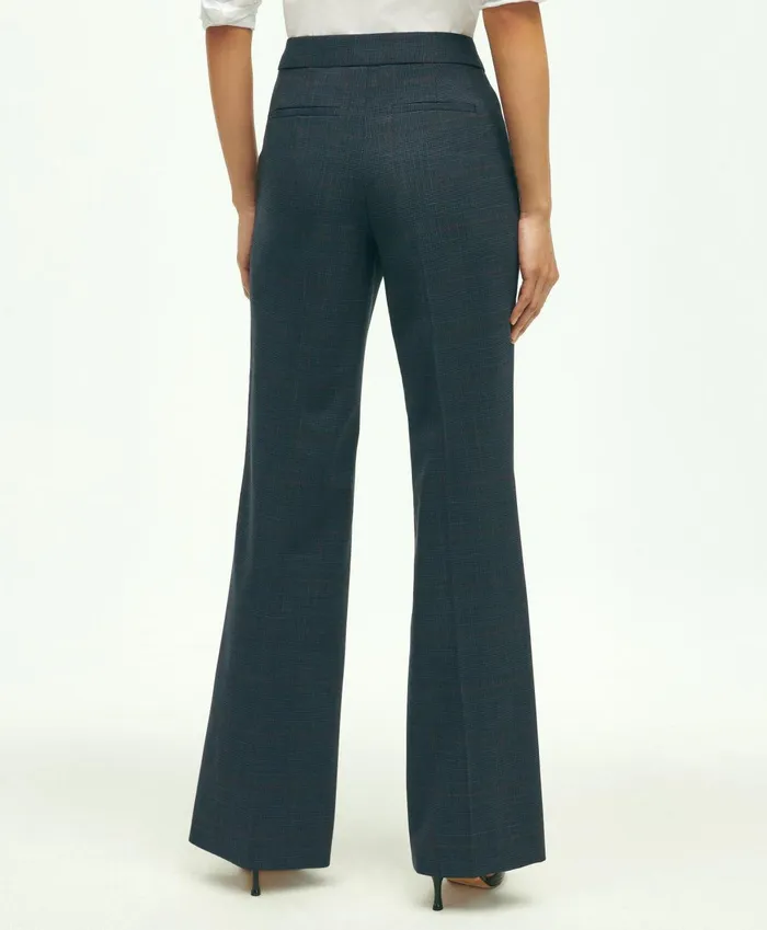 Pants andamp Skirts Women Brooks Brothers Stretch Wool Glenn Plaid Wide Leg Trousers Navy
