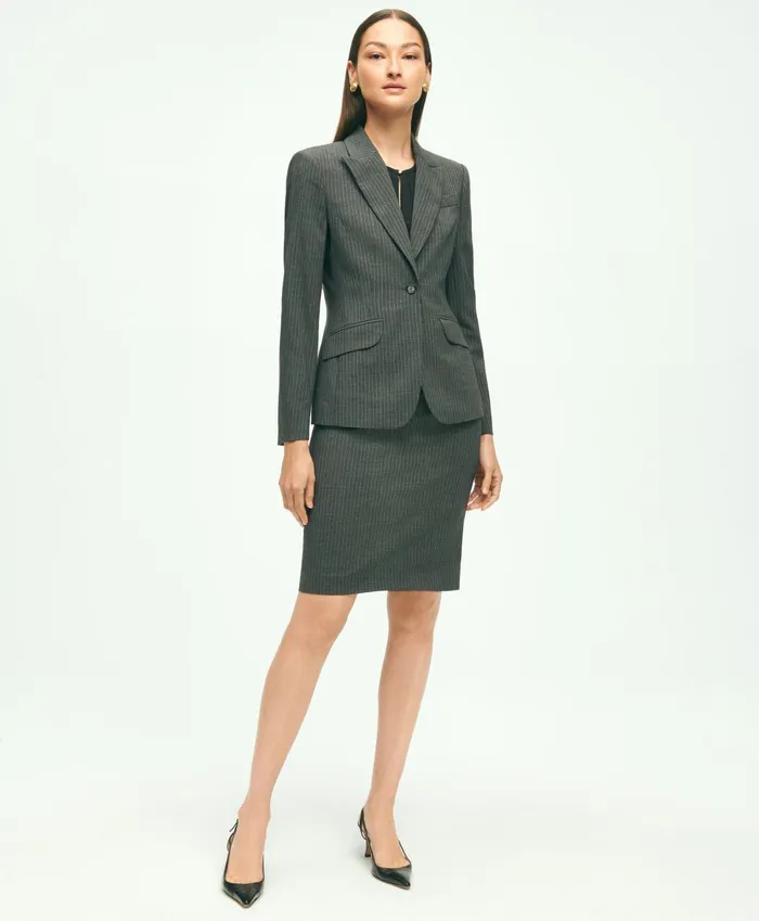 Pants andamp Skirts Women Brooks Brothers Stretch Wool Pinstripe Pencil Skirt Grey