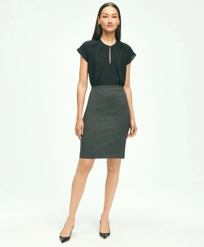 Pants andamp Skirts Women Brooks Brothers Stretch Wool Pinstripe Pencil Skirt Grey