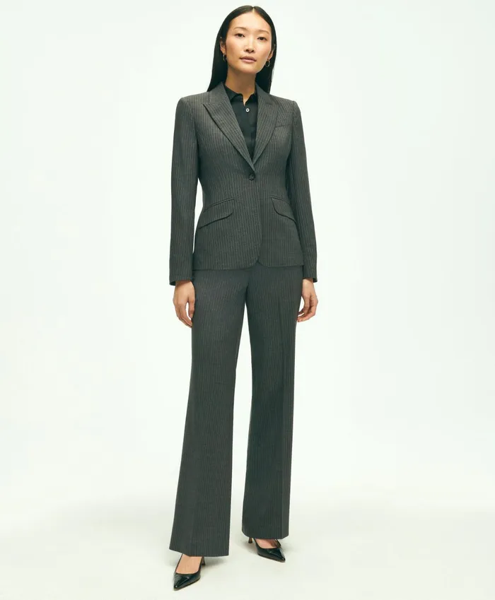 Pants andamp Skirts Women Brooks Brothers Stretch Wool Pinstripe Wide Leg Trouser Grey