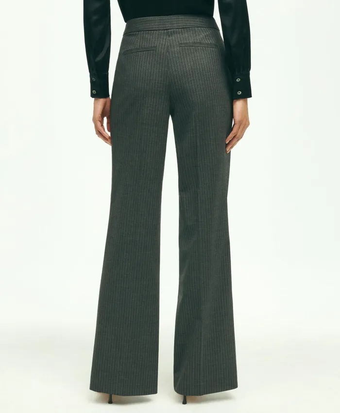 Pants andamp Skirts Women Brooks Brothers Stretch Wool Pinstripe Wide Leg Trouser Grey