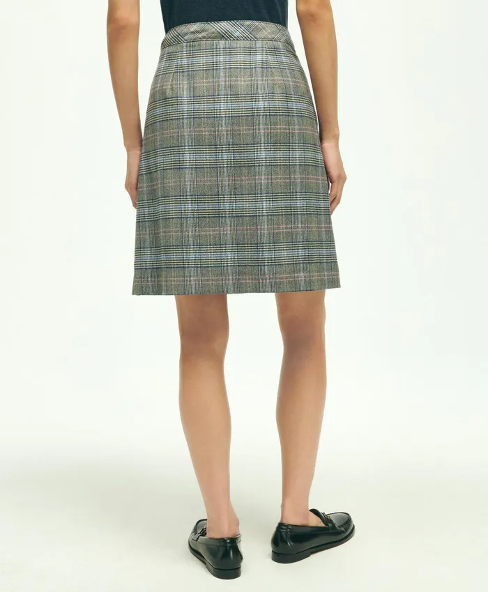 Pants andamp Skirts Women Brooks Brothers Stretch Wool Prince Of Wales ALine Pleated Skirt Grey Multi