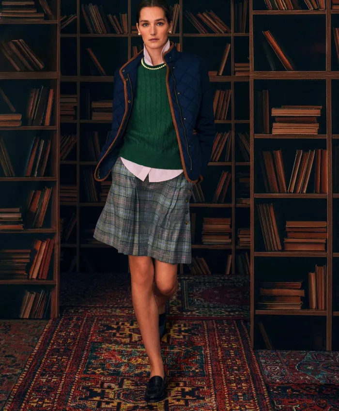 Pants andamp Skirts Women Brooks Brothers Stretch Wool Prince Of Wales ALine Pleated Skirt Grey Multi