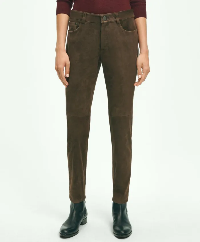 Pants andamp Skirts Women Brooks Brothers Suede 5Pocket Pants Dark Brown