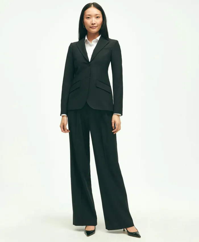Pants andamp Skirts Women Brooks Brothers The Essential Brooks Brothers Stretch PleatFront Wide Leg Trousers Black
