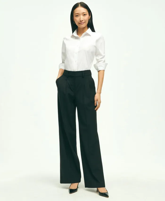 Pants andamp Skirts Women Brooks Brothers The Essential Brooks Brothers Stretch PleatFront Wide Leg Trousers Black