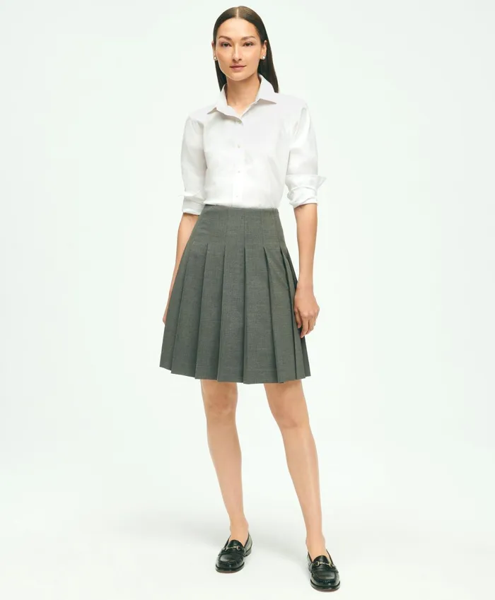 Pants andamp Skirts Women Brooks Brothers The Essential Brooks Brothers Stretch Pleated Skirt Dark Grey