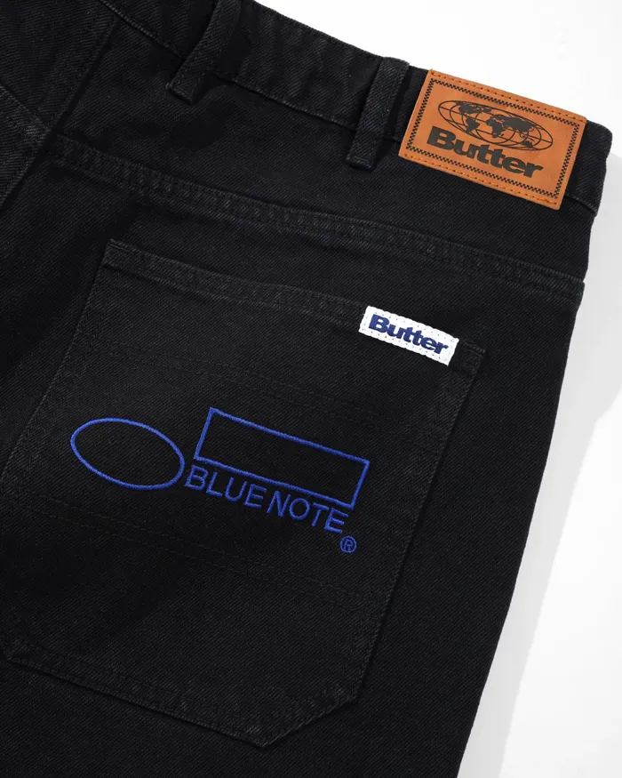 Pants Men Butter Goods Blue Note Pleated Denim Jeans Washed Black Pants Men Butter Goods Blue Note Pleated Denim Jeans Washed Black