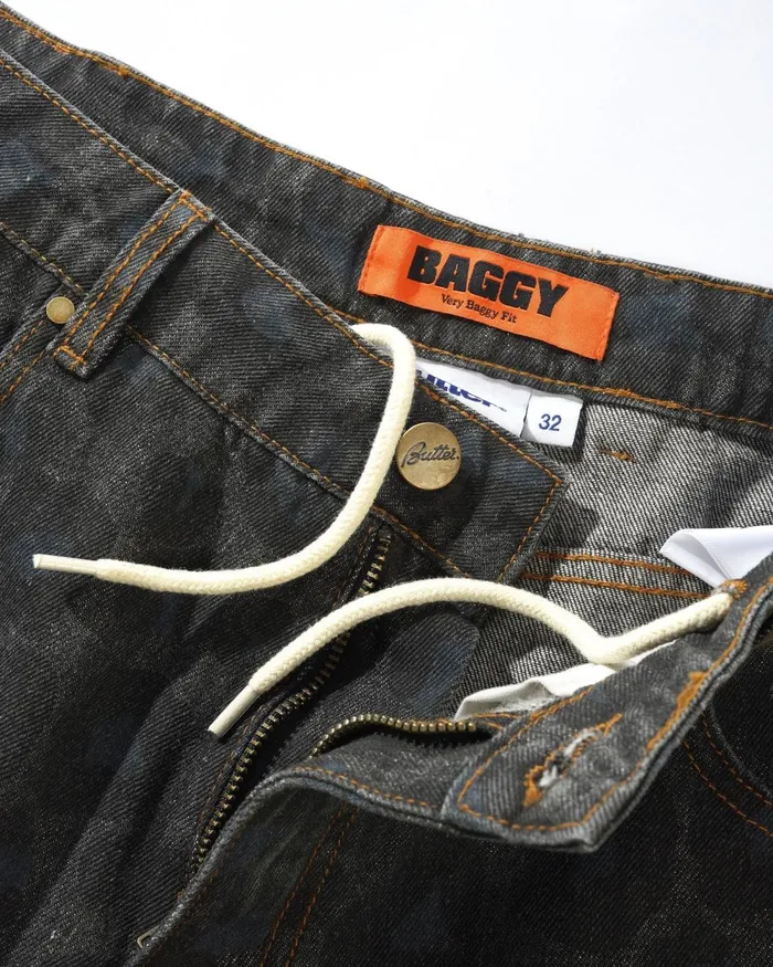 Pants Men Butter Goods Leopard Denim Jeans Black Pants Men Butter Goods Leopard Denim Jeans Black