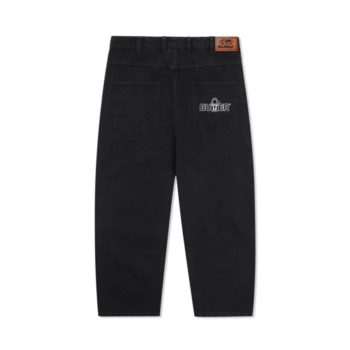 Pants Men Butter Goods Lock Baggy Denim Jeans Flat Black Pants Men Butter Goods Lock Baggy Denim Jeans Flat Black