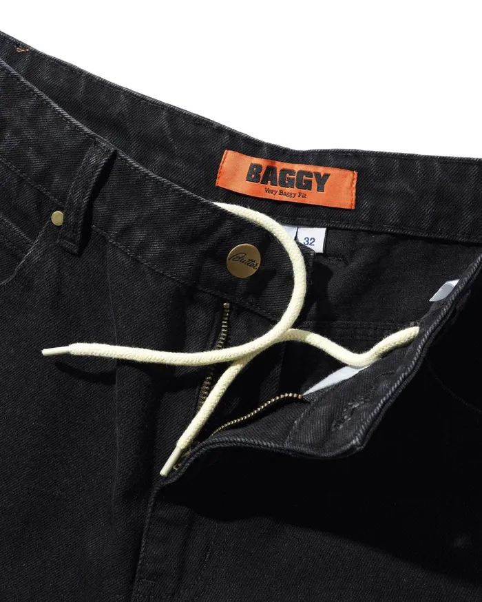Pants Men Butter Goods Lock Baggy Denim Jeans Flat Black Pants Men Butter Goods Lock Baggy Denim Jeans Flat Black