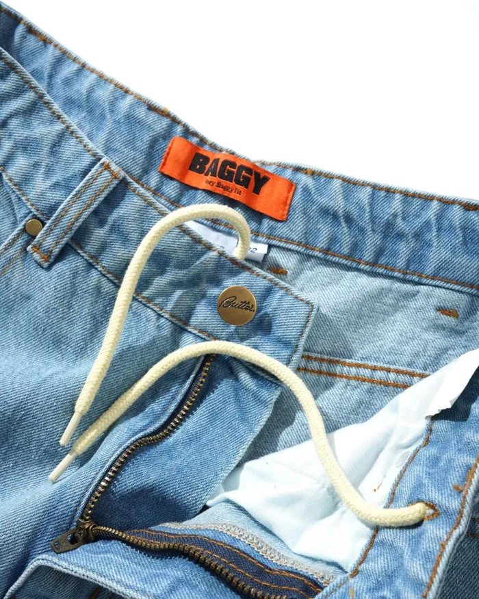 Pants Men Butter Goods Lock Baggy Denim Jeans Light Indigo Pants Men Butter Goods Lock Baggy Denim Jeans Light Indigo
