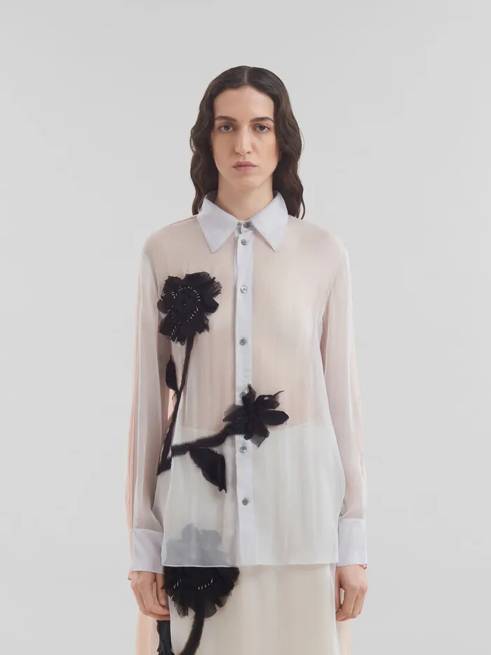 Peach And Light Blue Crepon Shirt With Flower Appliqus Women Marni Tops and TShirts