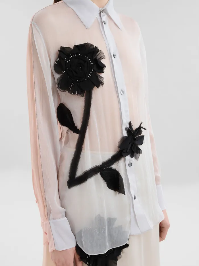 Peach And Light Blue Crepon Shirt With Flower Appliqus Women Marni Tops and TShirts