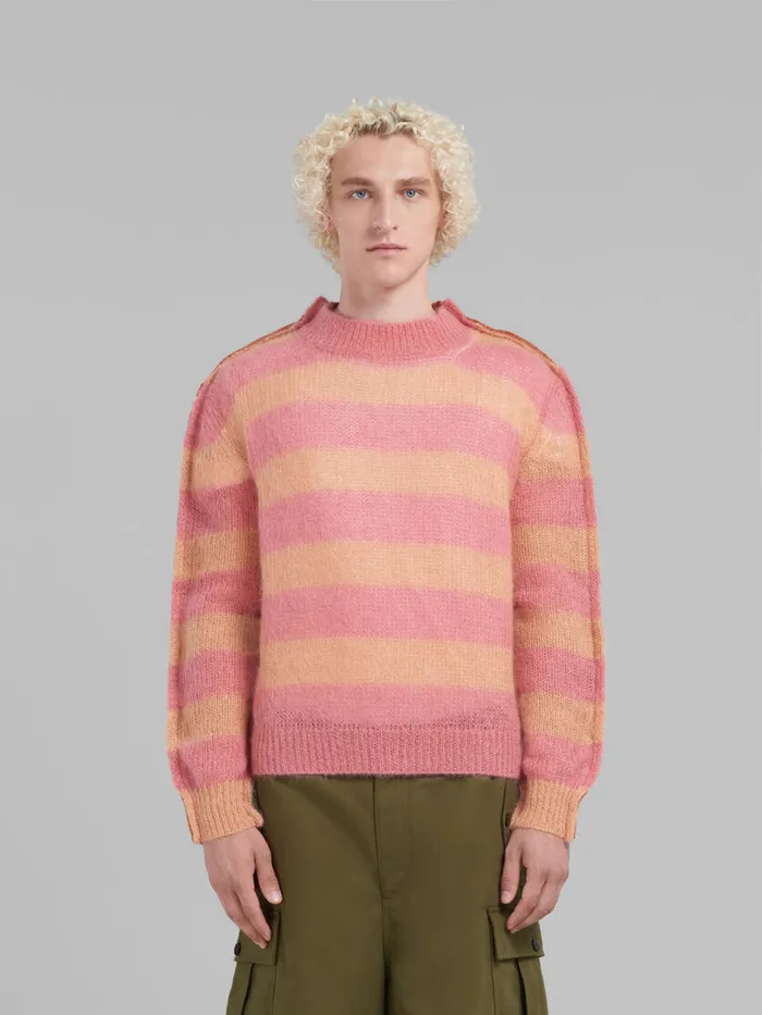 Peach Mohair And Wool Jumper With Mixed Stripes Men Marni Knitwear