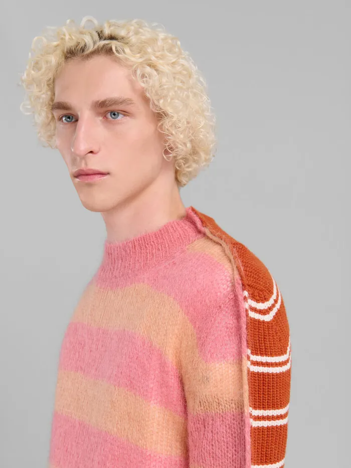 Peach Mohair And Wool Jumper With Mixed Stripes Men Marni Knitwear