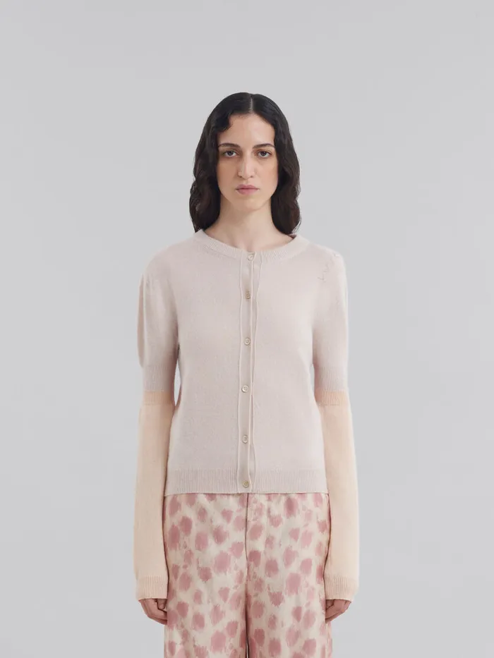 Peach Pink Wool And Cashmere Color Block Cardigan Women Marni Knitwear