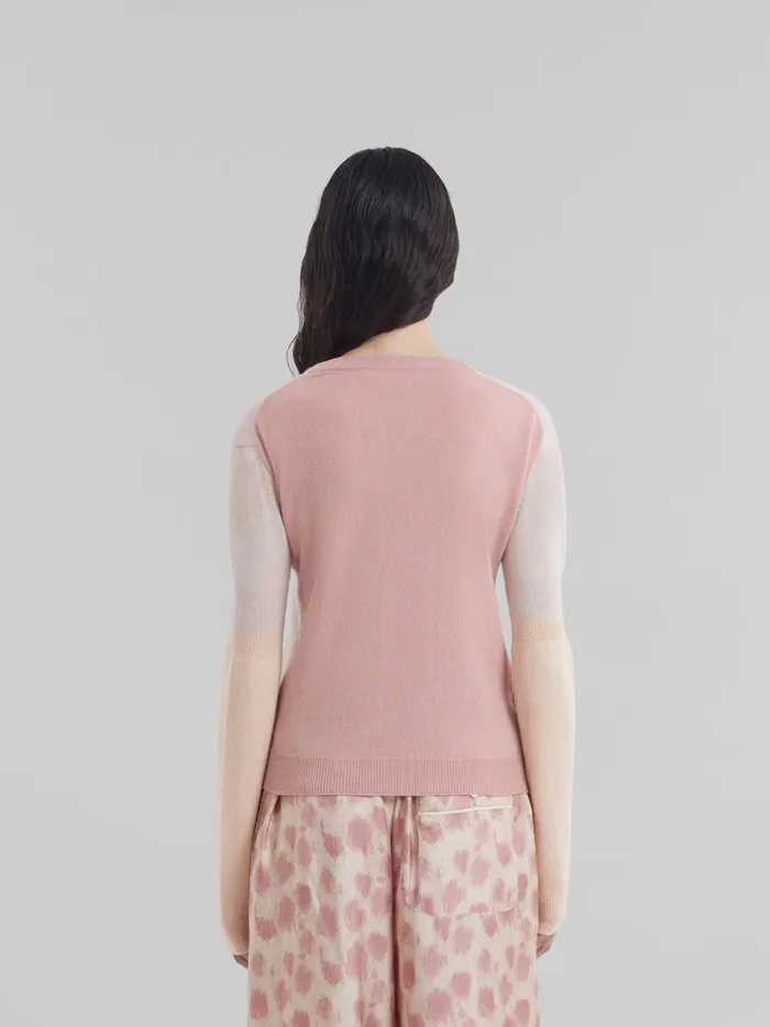 Peach Pink Wool And Cashmere Color Block Cardigan Women Marni Knitwear