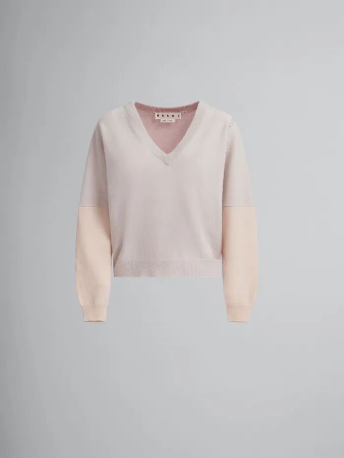 Peach Pink Wool And Cashmere Color Block Vneck Sweater Women Marni Knitwear